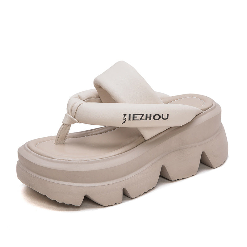 Women Stylish Sheepskin Leather Flip-Flops Platform Sandals-RAIIFY