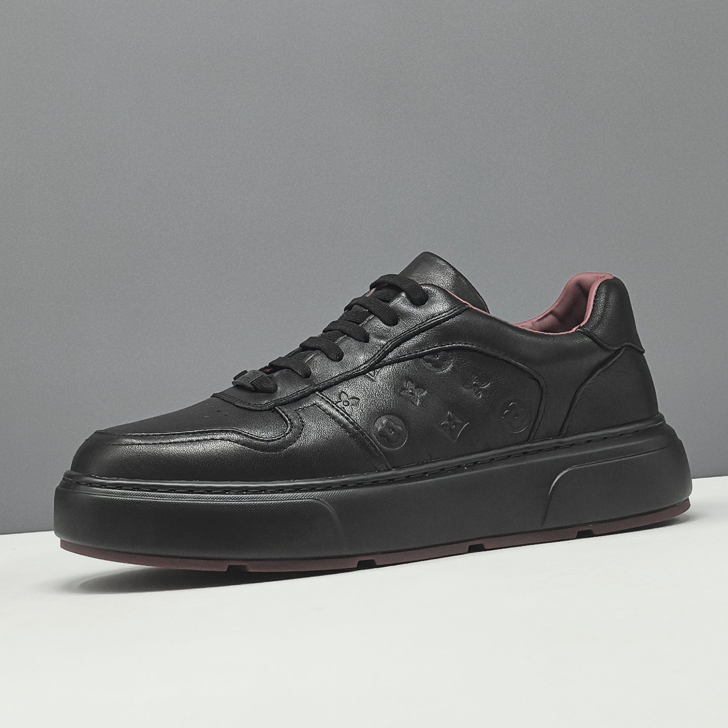 Men's Minimalist Plain Embossed Leather Flat Casual Shoes-RAIIFY