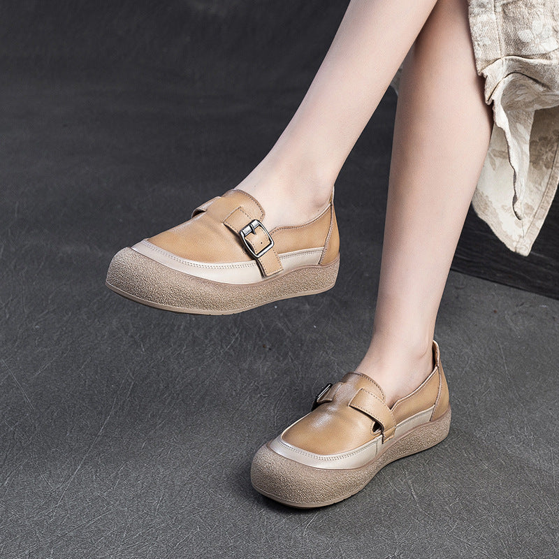 Women Retro Leather Minimalism Soft Casual Shoes-RAIIFY