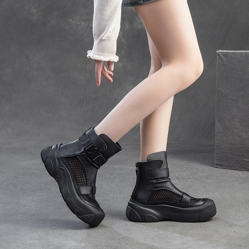 Women Retro Hollow Mesh Casual Thick Soled Boots-RAIIFY