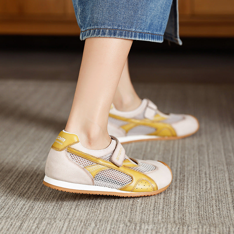 Women Color Matching Breathable Mesh Flat Casual Velcro Shoes-RAIIFY