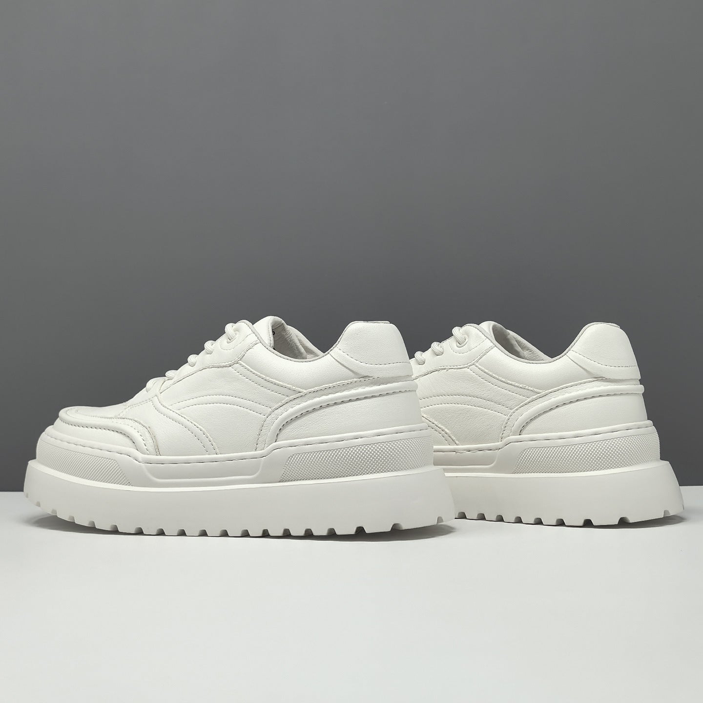 Men's Minimalist Plain Leather Thick Soled Casual Shoes-RAIIFY