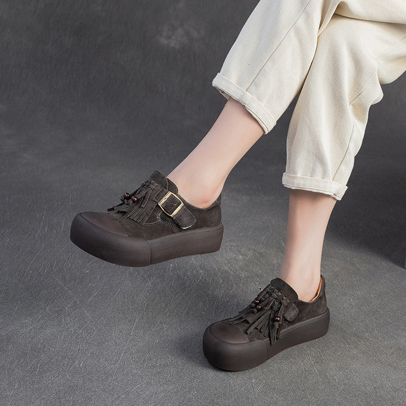 Women's Vintage Fringed Flat Platform Slip-on Shoes-RAIIFY