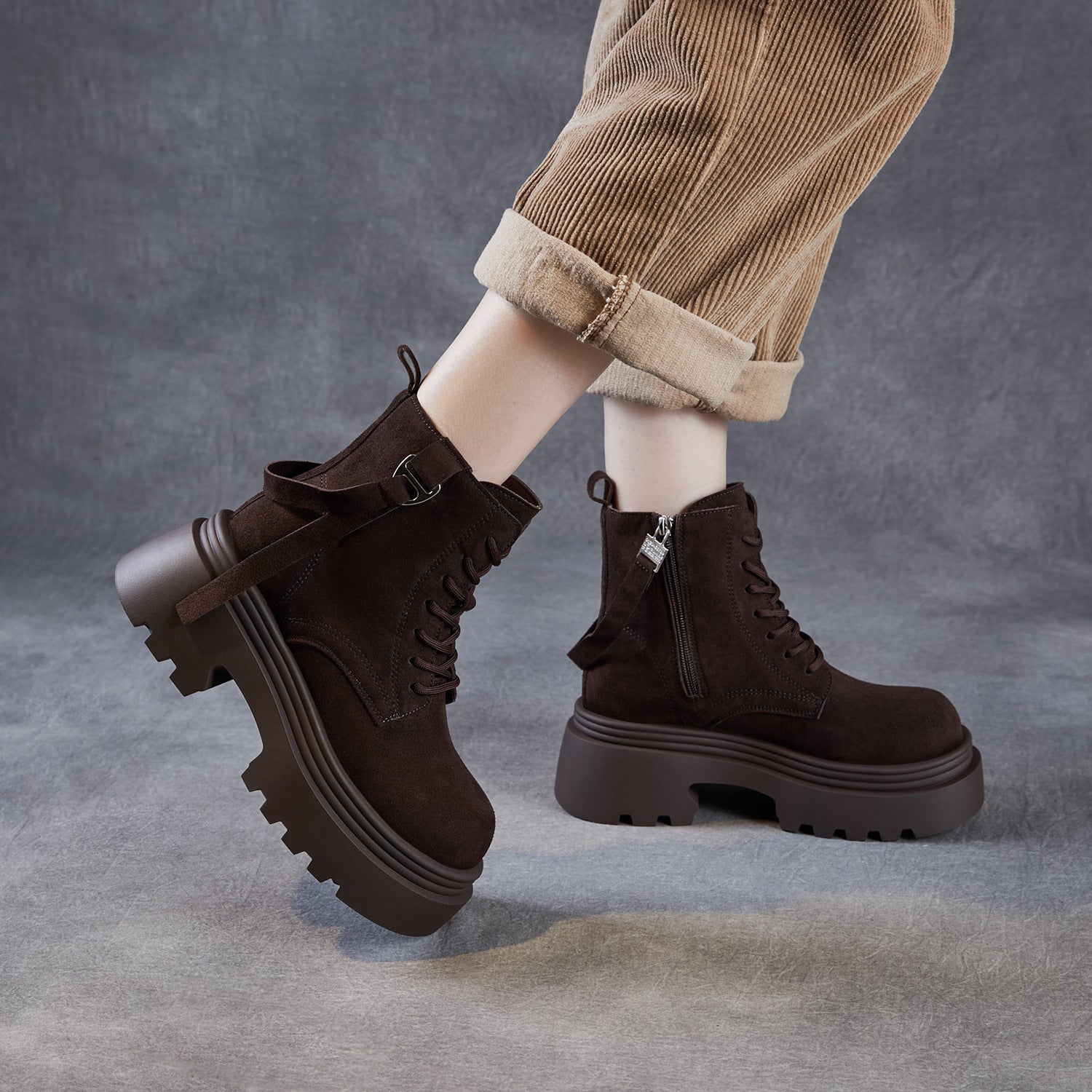 Women's Minimalist Plain Suede Platform Ankle Boots-RAIIFY