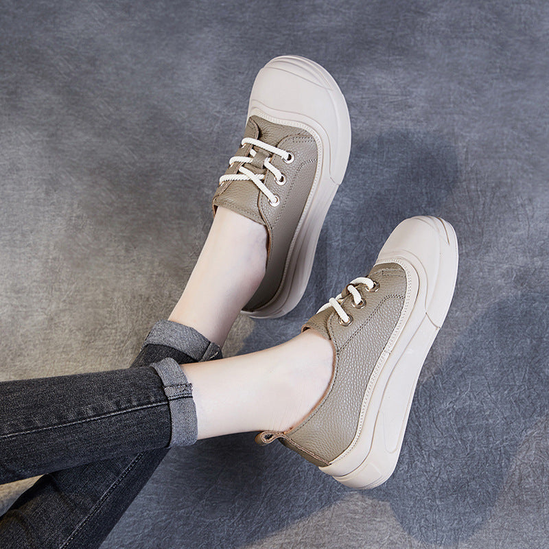 Women Minimalist Leather Flat Casual Shoes-RAIIFY