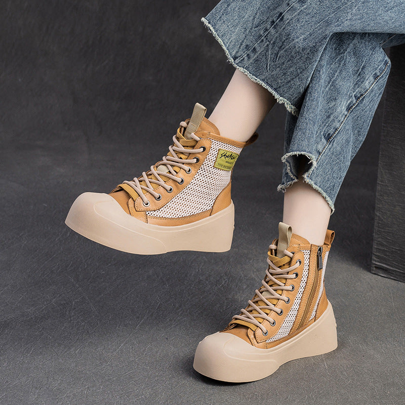 Women Breathable Mesh Leather Casual Platform Boots-RAIIFY