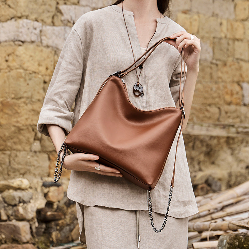 Women's Fashion Plain Soft Leather Tote Bag-RAIIFY