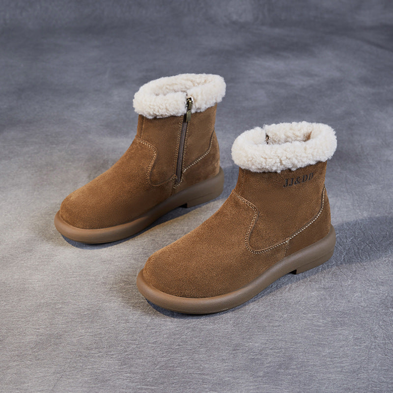 Women Vintage Suede Flat Ankle Snow Boots-RAIIFY