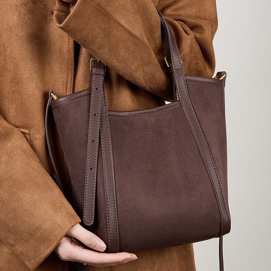 Women's Genuine Leather Suede Tote Shoulder Handbag-RAIIFY