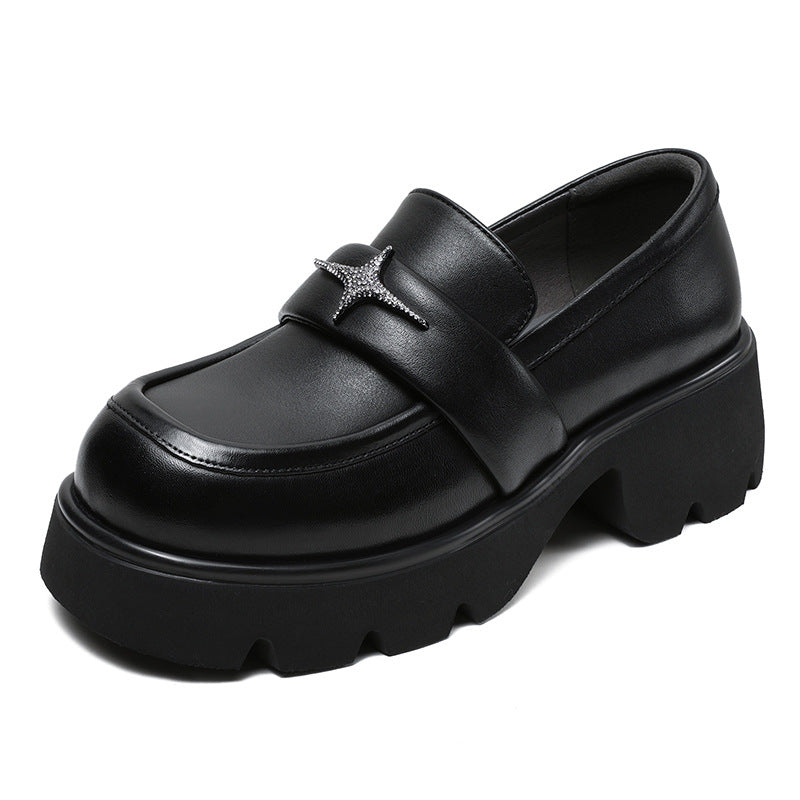 Women Retro Leather Platform Casual Loafers-RAIIFY