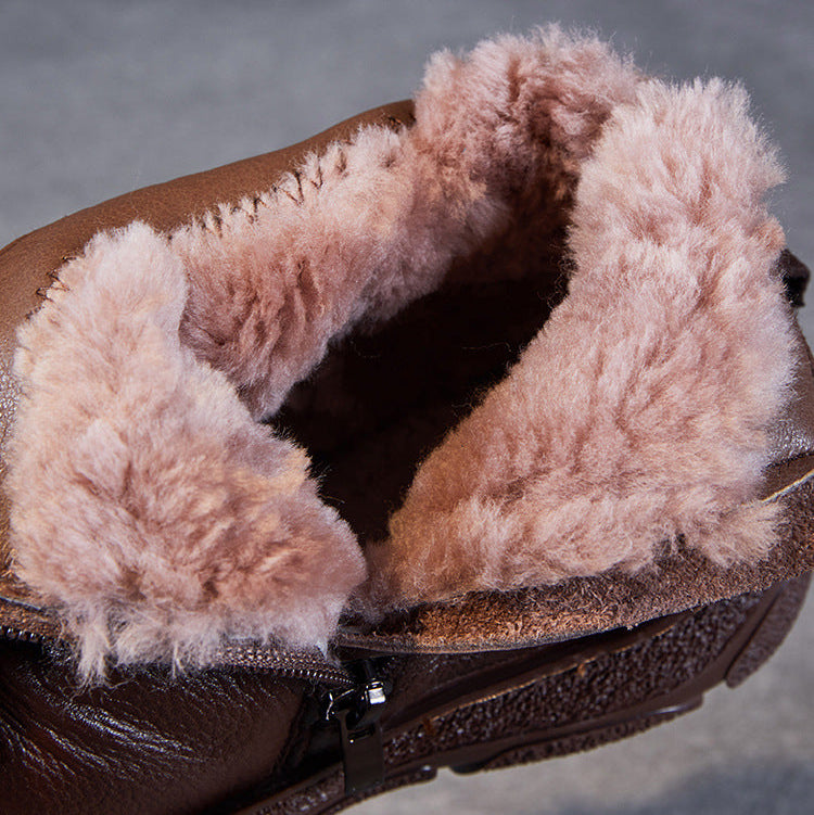 Women's Vintage Leather Woolen Ankle Boots-RAIIFY