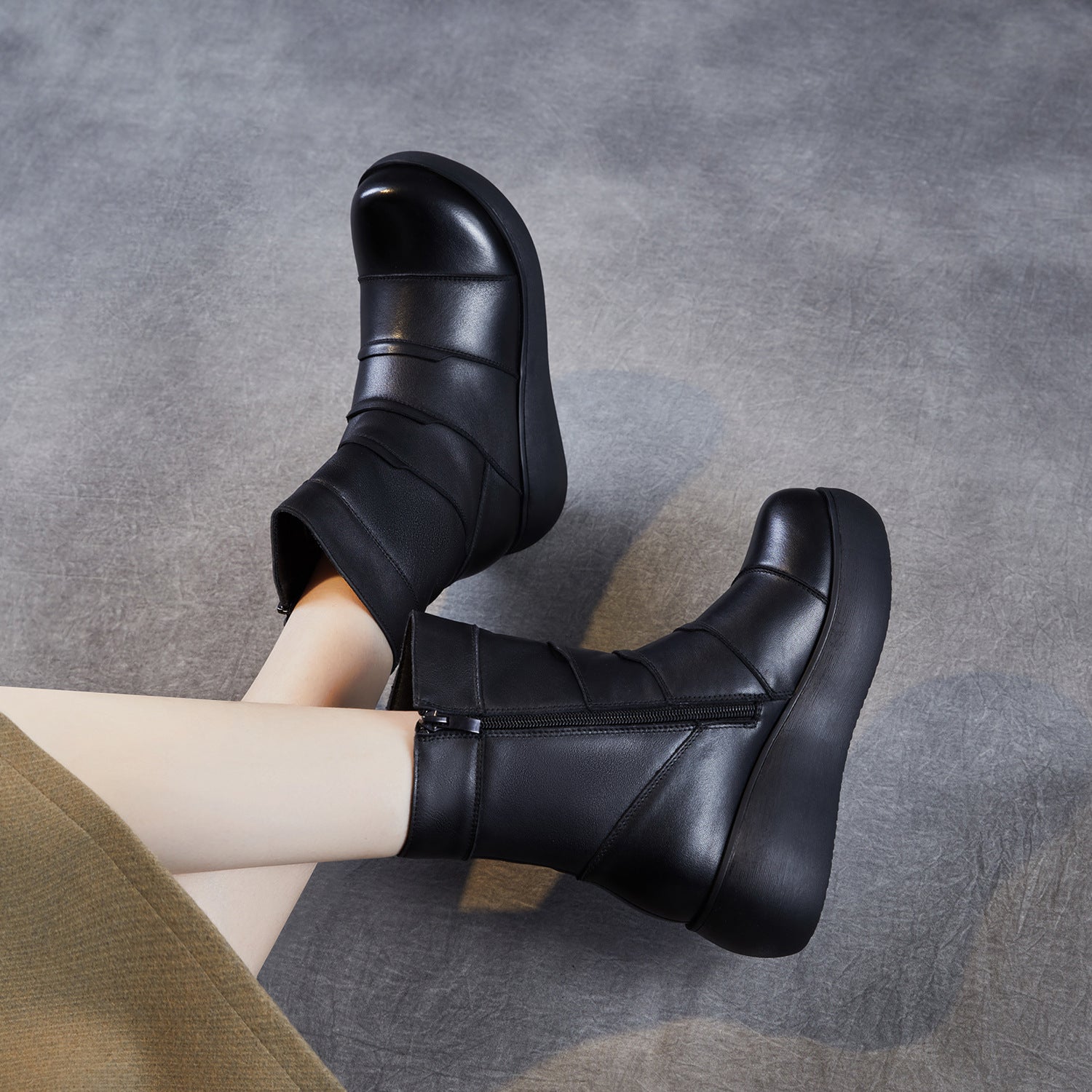 Women's Winter Plain Quilted Leather Snow Boots-RAIIFY