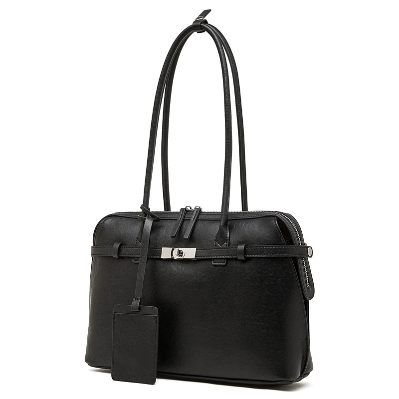 Women's Plain Leather Tote Handbag Shoulder Bag-RAIIFY