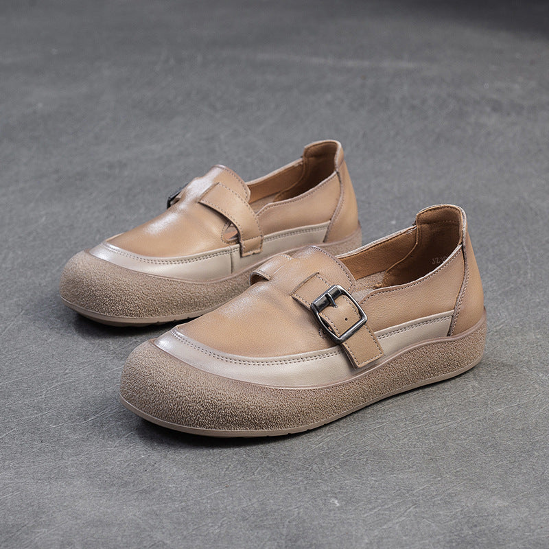 Women Retro Leather Minimalism Soft Casual Shoes-RAIIFY