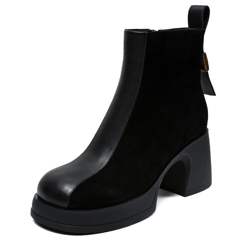 Women Retro Suede Chunky Heel Ankle boots-RAIIFY