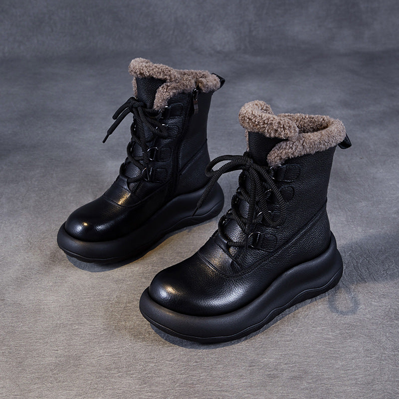 Women Minimalism Fashion Leather Mid-Calf Snow Boots-RAIIFY