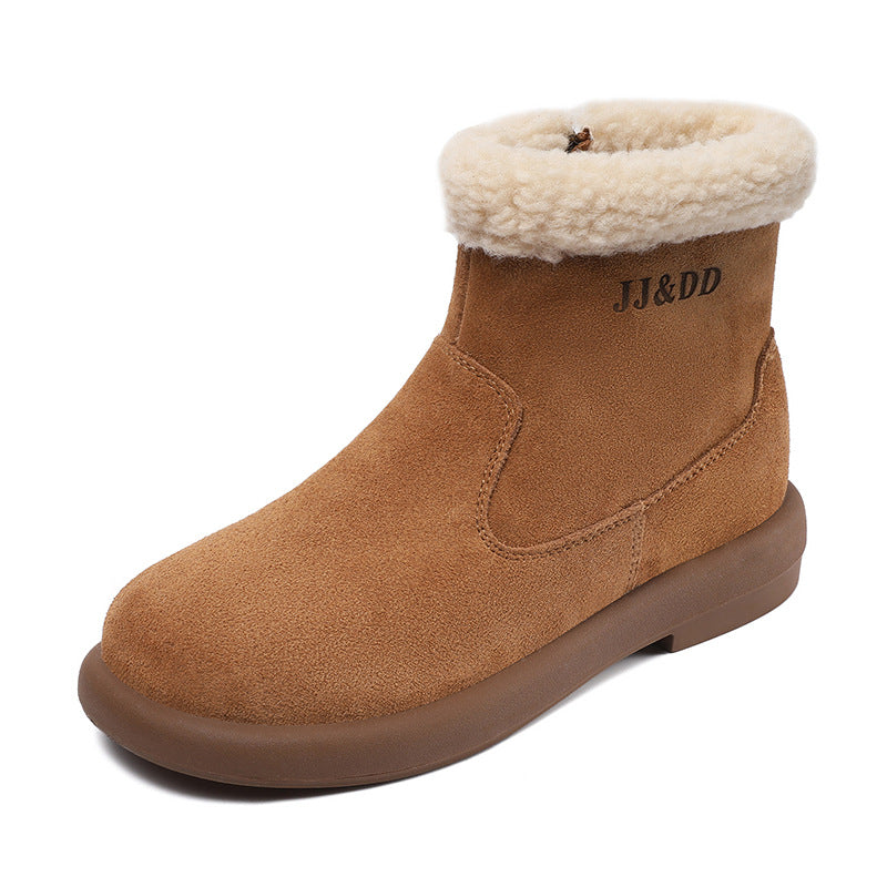 Women Vintage Suede Flat Ankle Snow Boots-RAIIFY