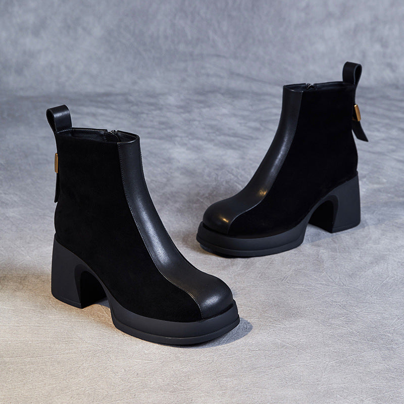 Women Retro Suede Chunky Heel Ankle boots-RAIIFY