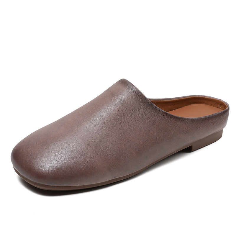 Women Retro Minimalist Leather Soft Flat Mules-RAIIFY