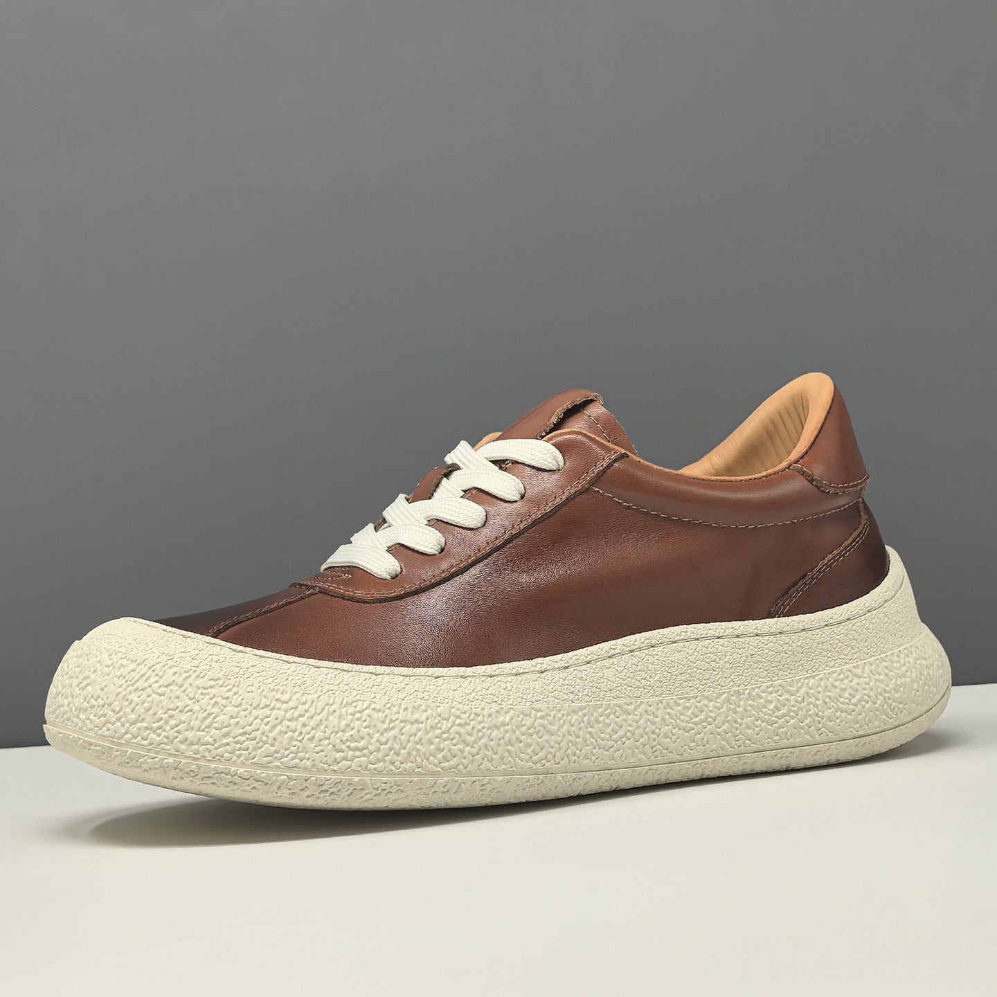 Men's Plain Leather Chunky Platform Casual Shoes-RAIIFY