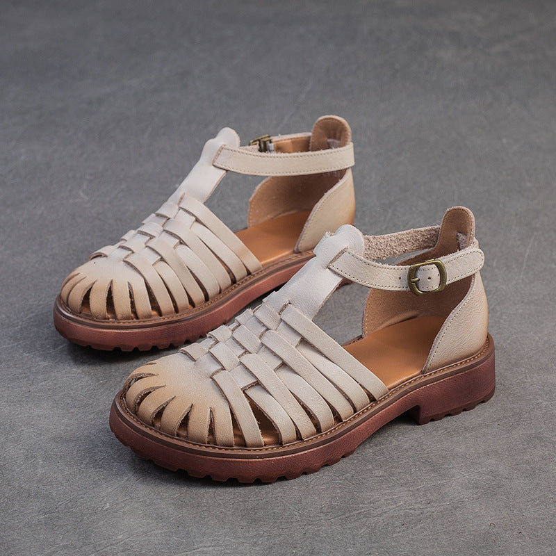 Women Retro Handmade Plaited Leather Casual Sandals-RAIIFY