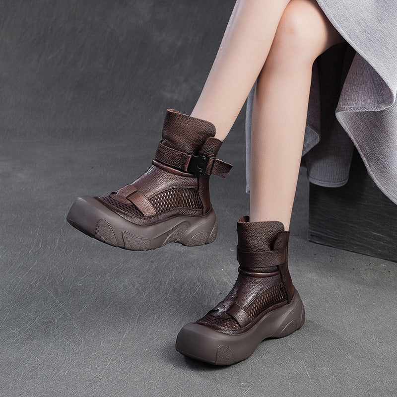 Women Retro Hollow Mesh Casual Thick Soled Boots-RAIIFY