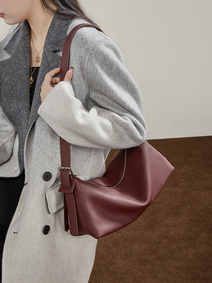 Women's Top-Grain Leather Hobo Shoulder Crossbody Tote Bag-RAIIFY