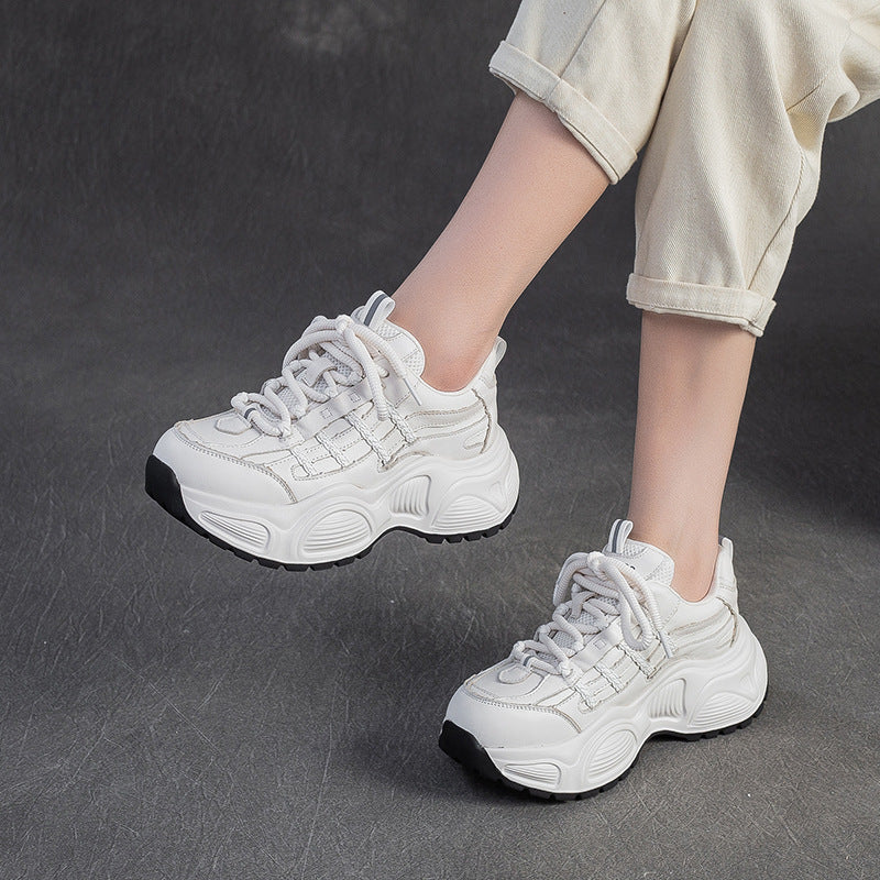 Women's Fashion Quilted Leather Chunky Platform Sneakers-RAIIFY
