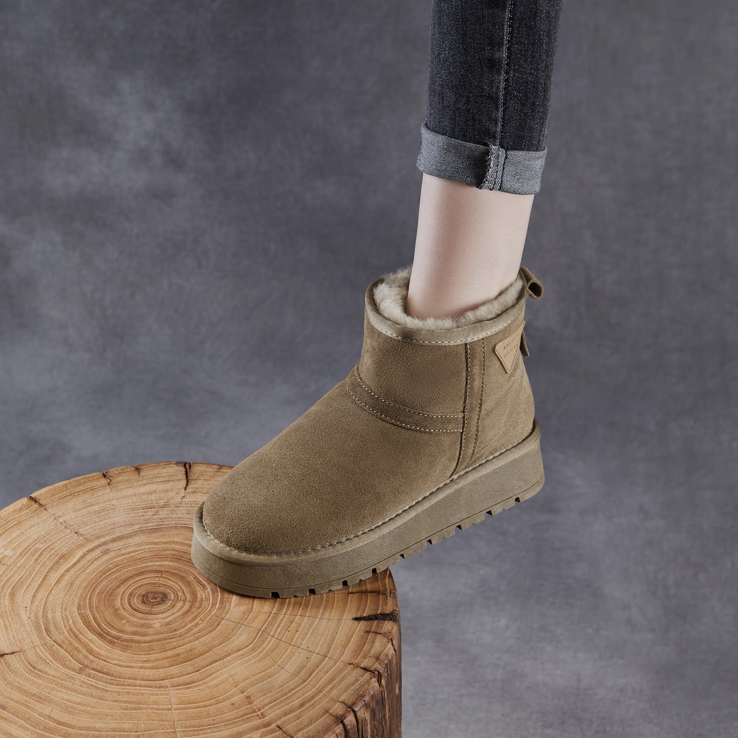 Women's Vintage Suede Slip-on Ankle Snow Boots-RAIIFY