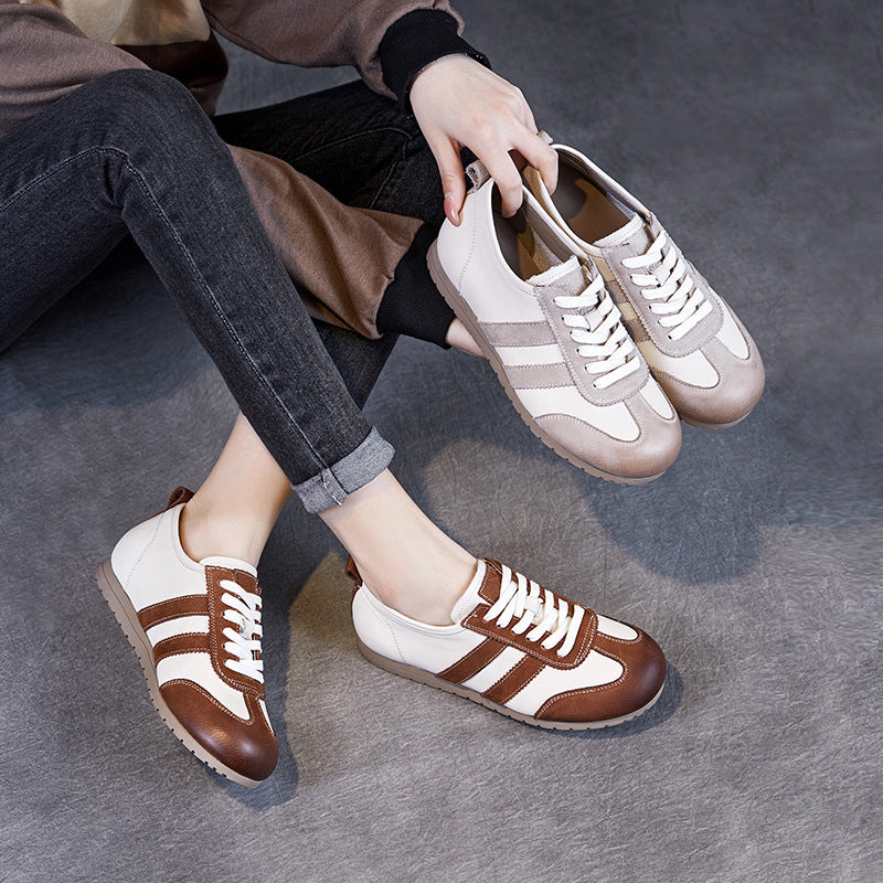 Women Soft Leather Training Flat Casual Shoes-RAIIFY