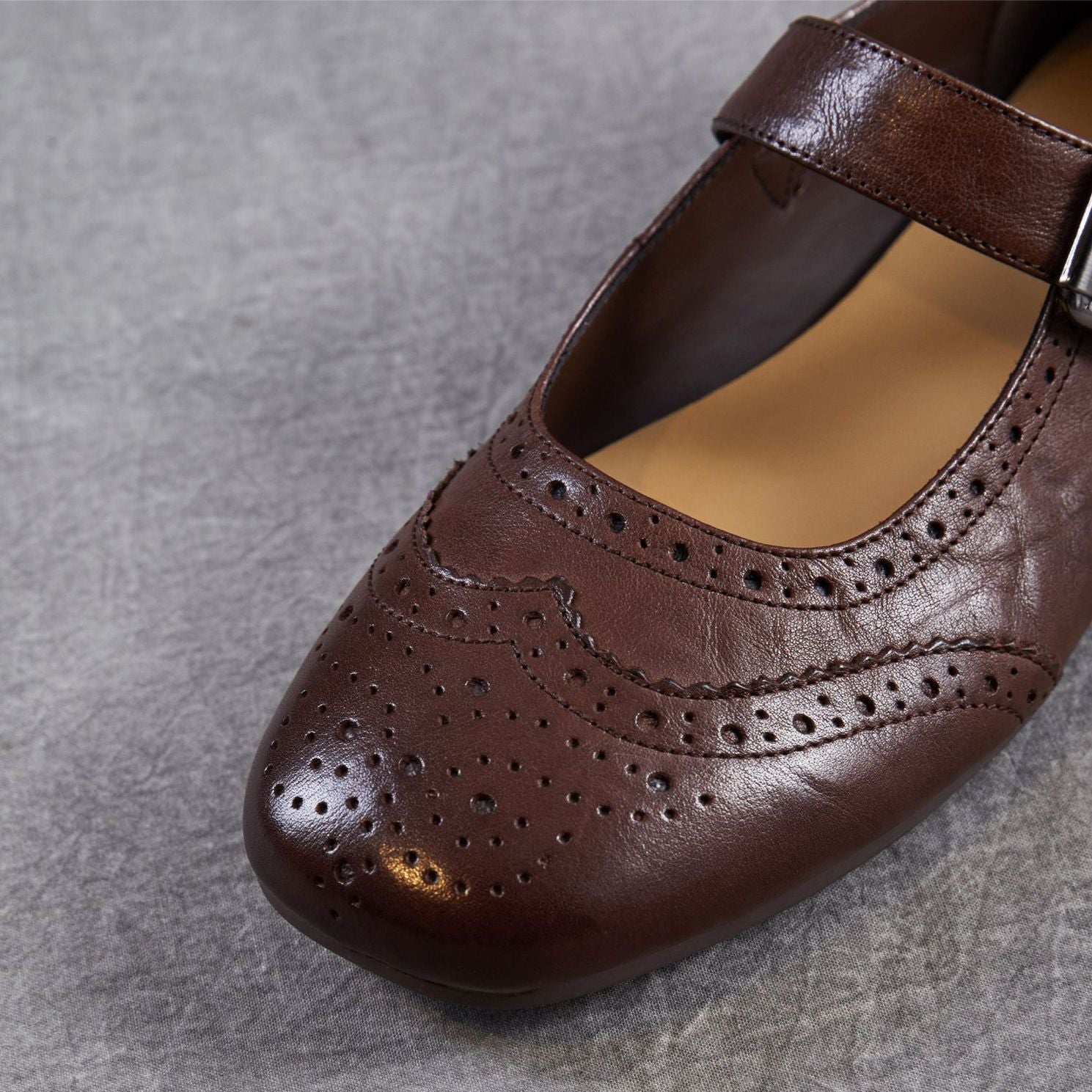 Women Leather Vintage Square Toe Mary Jane Flats-RAIIFY