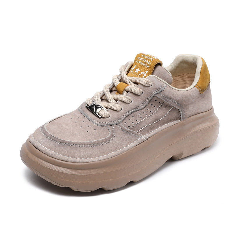 Women Fashion Breathable Leather Thick Soled Casual Sneakers-RAIIFY