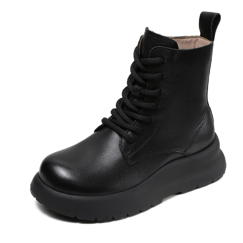 Women Vintage Solid Leather Thick Soled Boots-RAIIFY