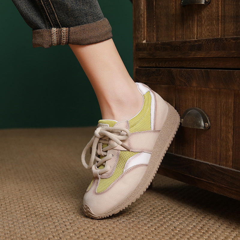 Women's Fashion Patchwork Leather Mesh Casual Sneakers-RAIIFY