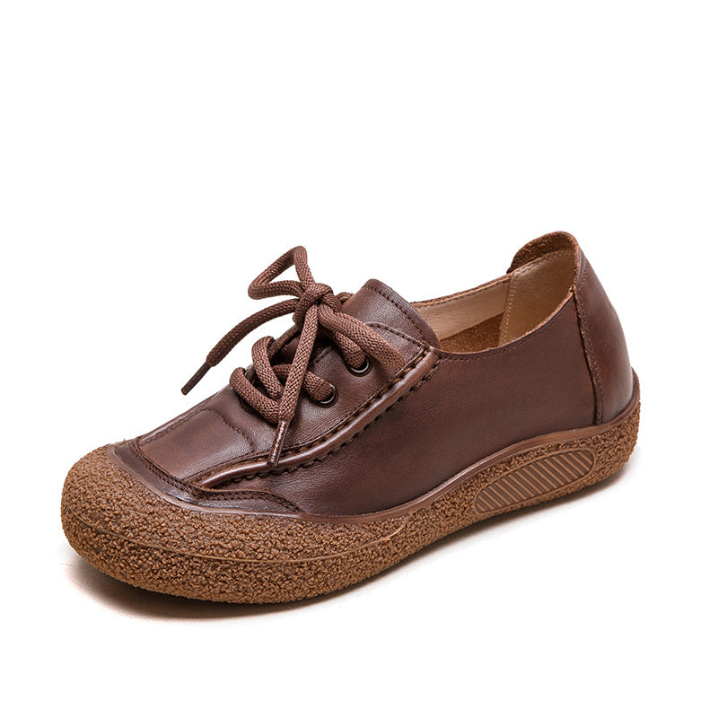 Women Retro Leather Lace-up Flat Casual Shoes-RAIIFY