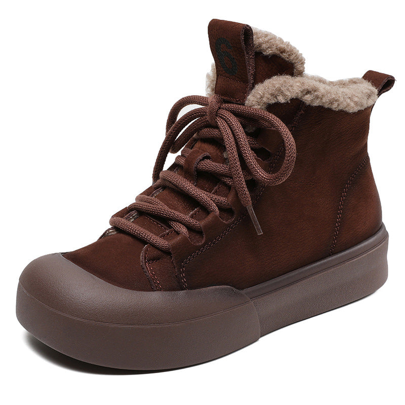 Women Retro Leather Winter Furred Ankle Boots-RAIIFY