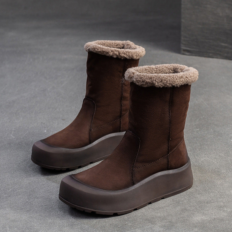 Women Vintage Leather Soft Warm Snow Boots-RAIIFY