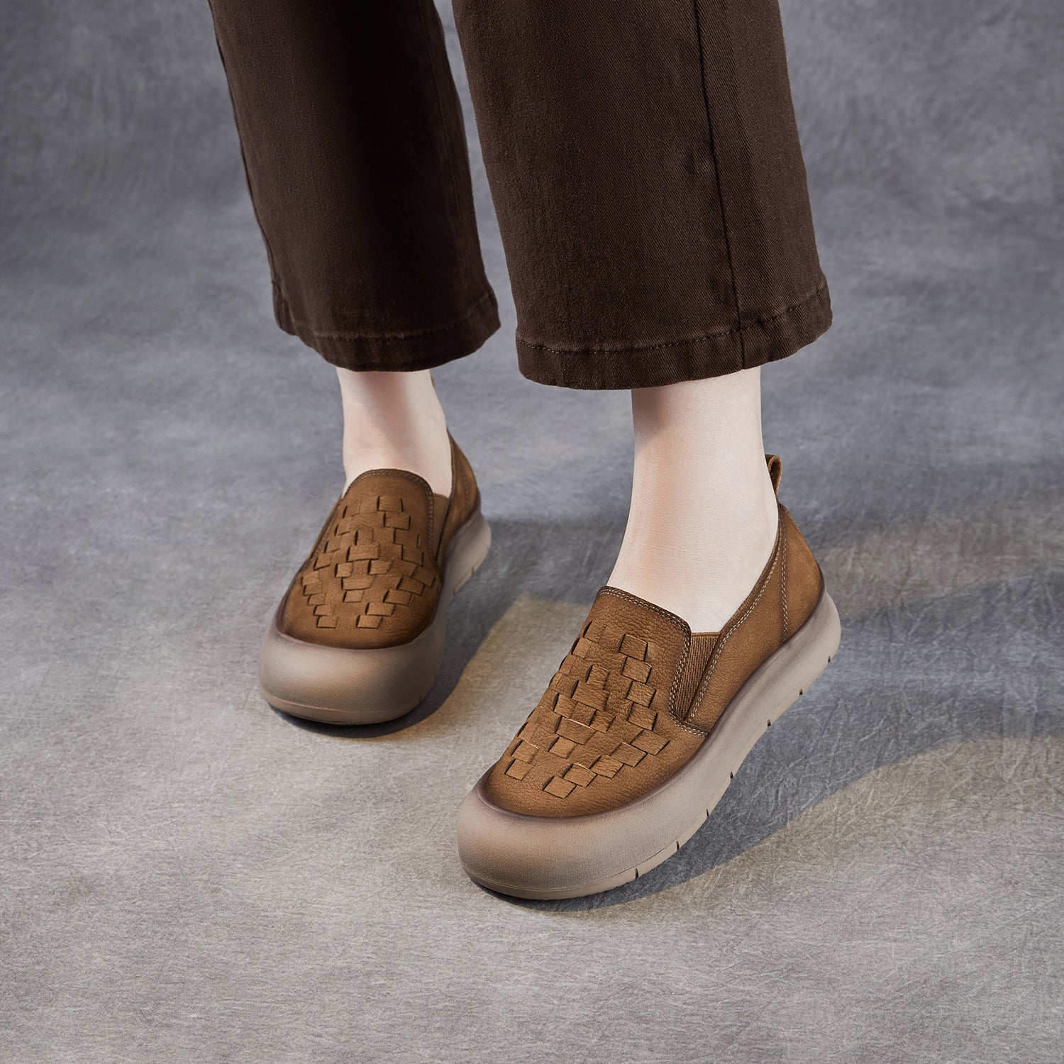 Women's Retro Woven Leather Casual Loafers-RAIIFY