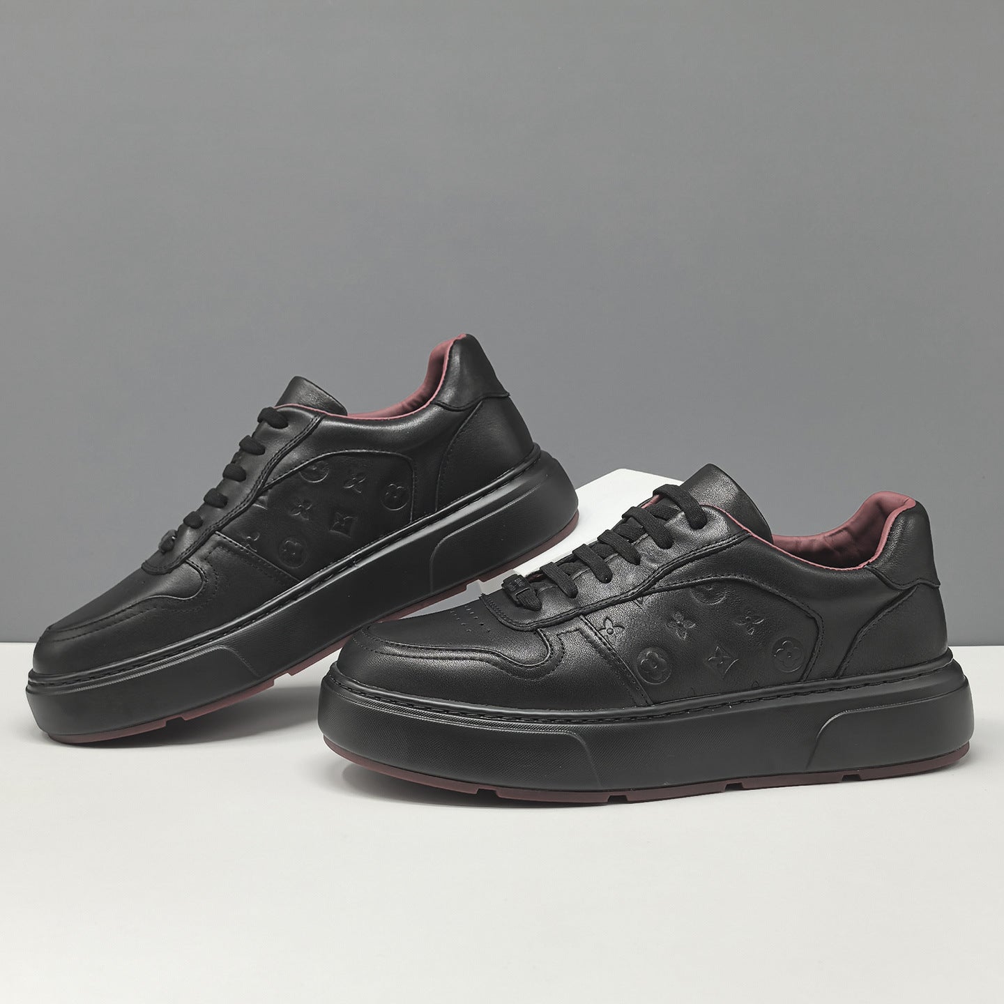 Men's Minimalist Plain Embossed Leather Flat Casual Shoes-RAIIFY