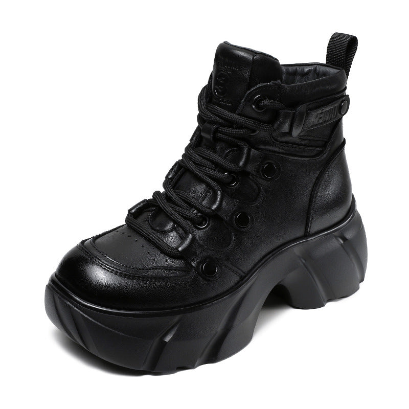 Women Vintage Leather Platform Ankle Boots-RAIIFY