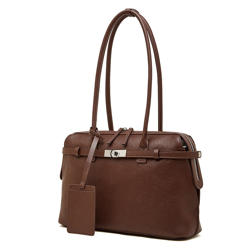 Women's Plain Leather Tote Handbag Shoulder Bag-RAIIFY