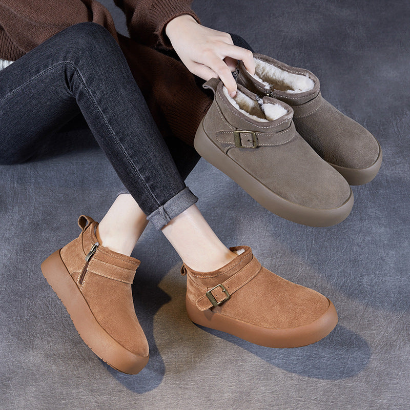 Women Solid Suede Casual Winter Furred Shoes-RAIIFY