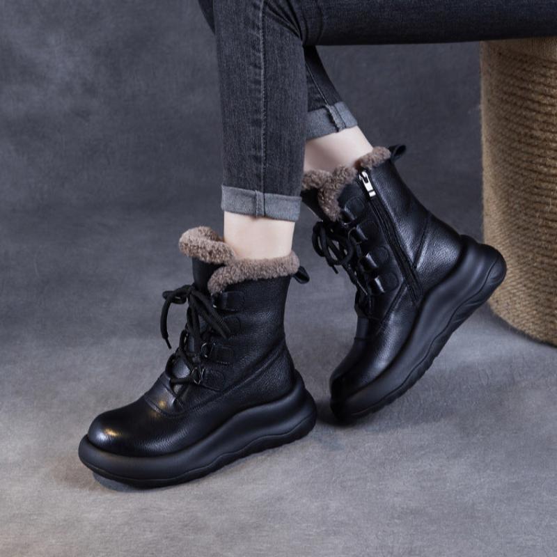 Women Minimalism Fashion Leather Mid-Calf Snow Boots-RAIIFY