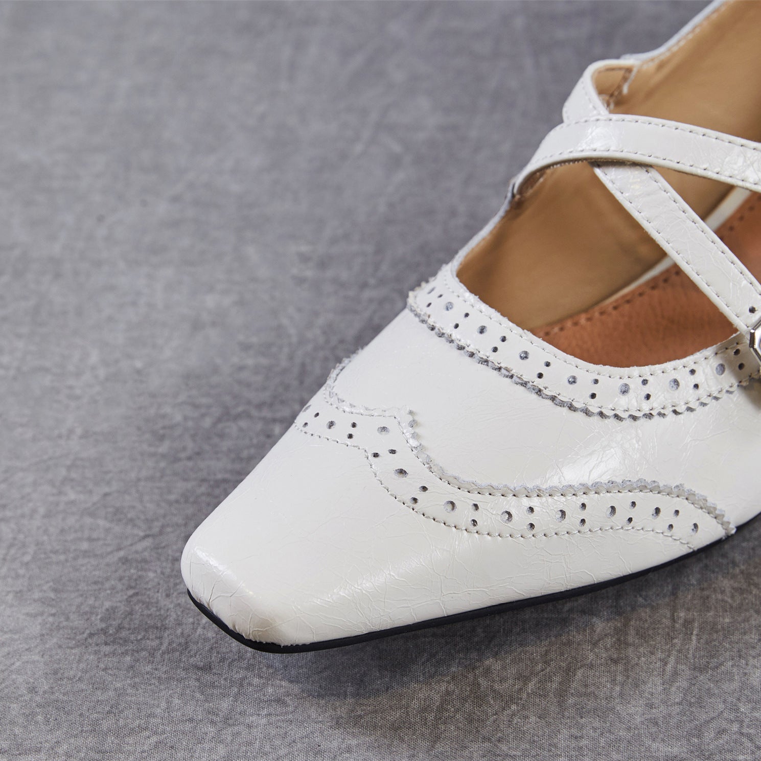 Women's French Style Top Grain Cowhide Square Toe Mary Jane Pumps-RAIIFY