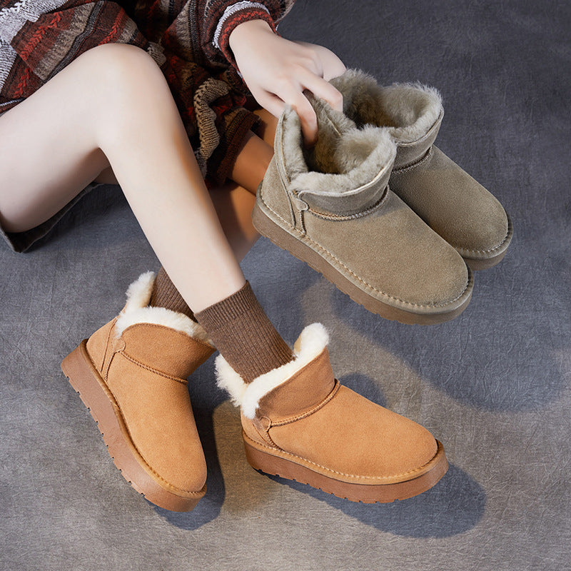 Women Retro Suede Furred Ankle Snow Boots-RAIIFY