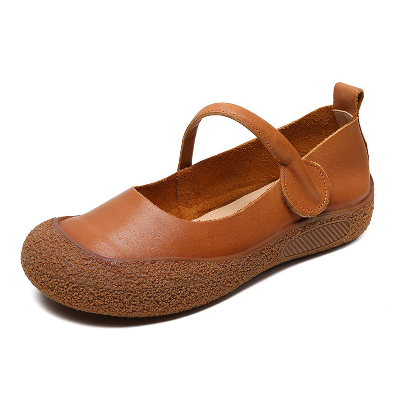 Women Retro Leather Soft Flat Casual Shoes-RAIIFY