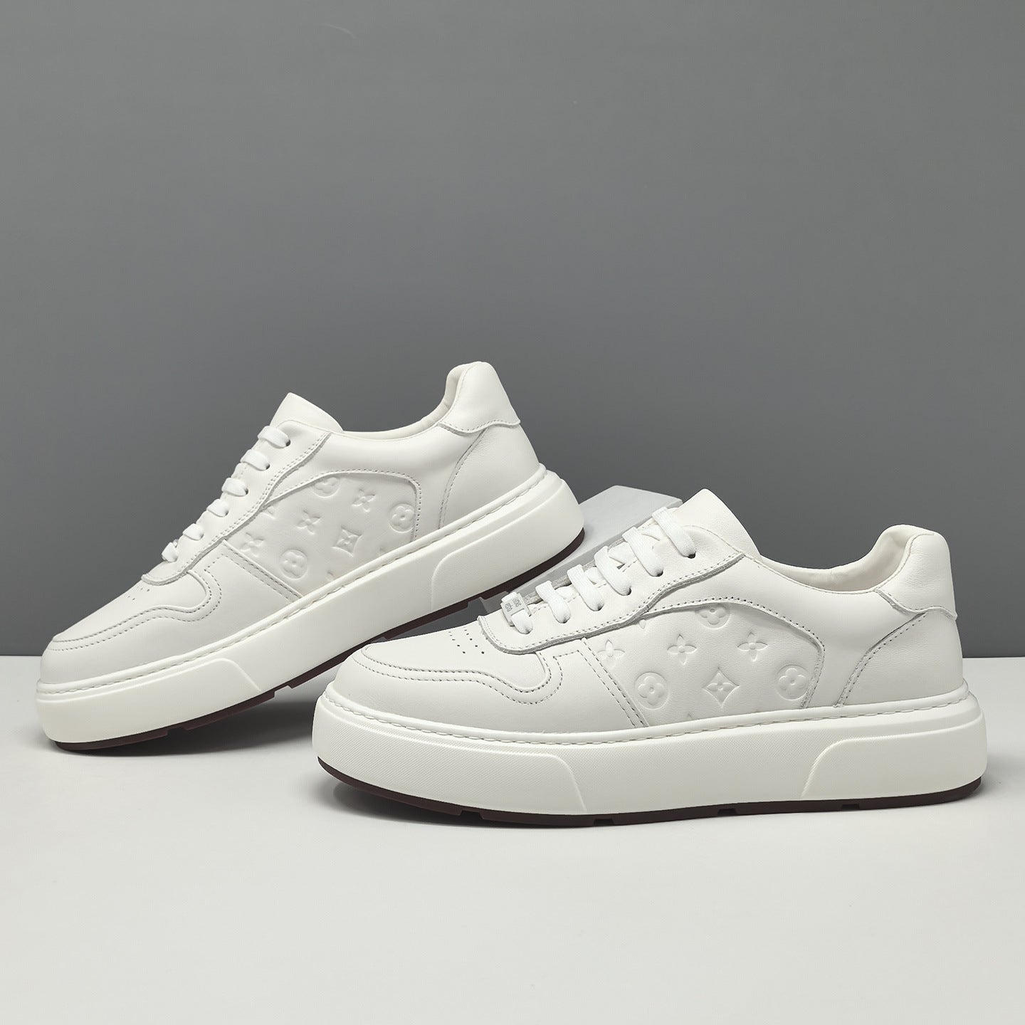 Men's Minimalist Plain Embossed Leather Flat Casual Shoes-RAIIFY
