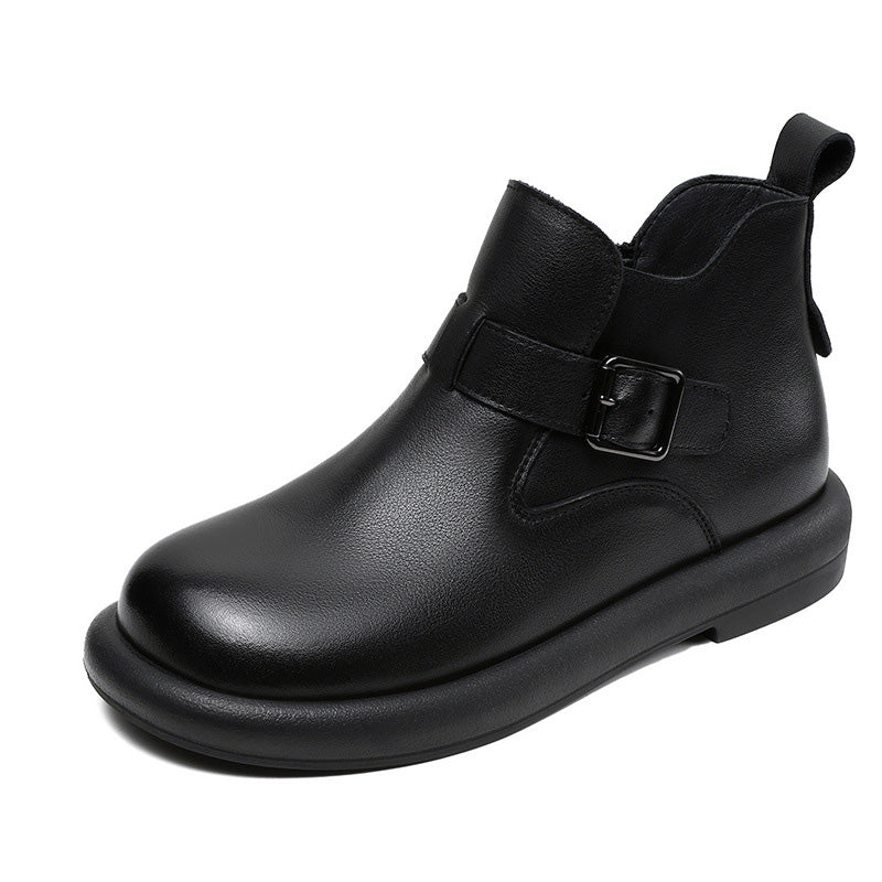 Women Solid Leather Soft Casual Ankle Boots-RAIIFY