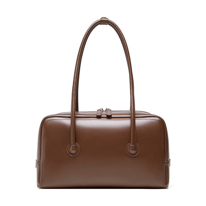 Women's Minimalism Plain Cowhide Leather Casual Shoulder Bag-RAIIFY