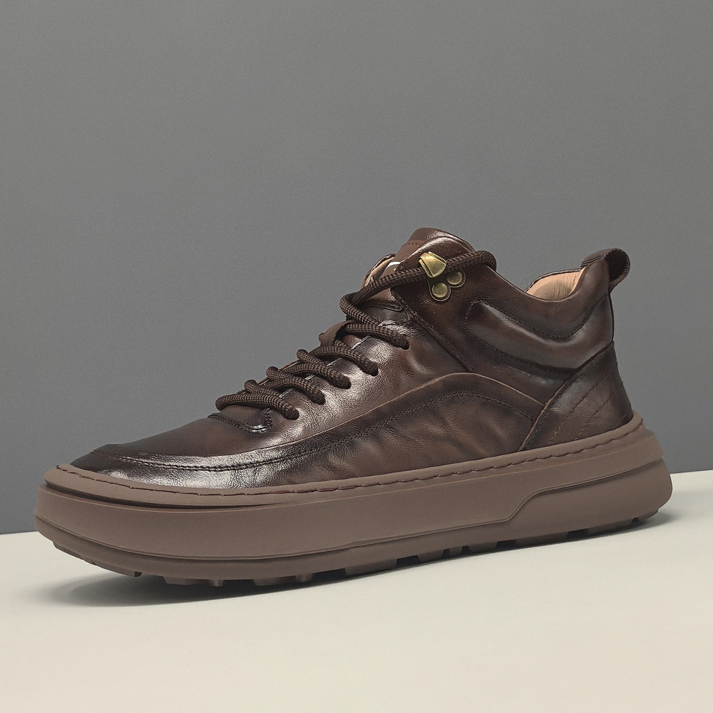 Men's Plain Quilted Leather High Top Casual Shoes-RAIIFY